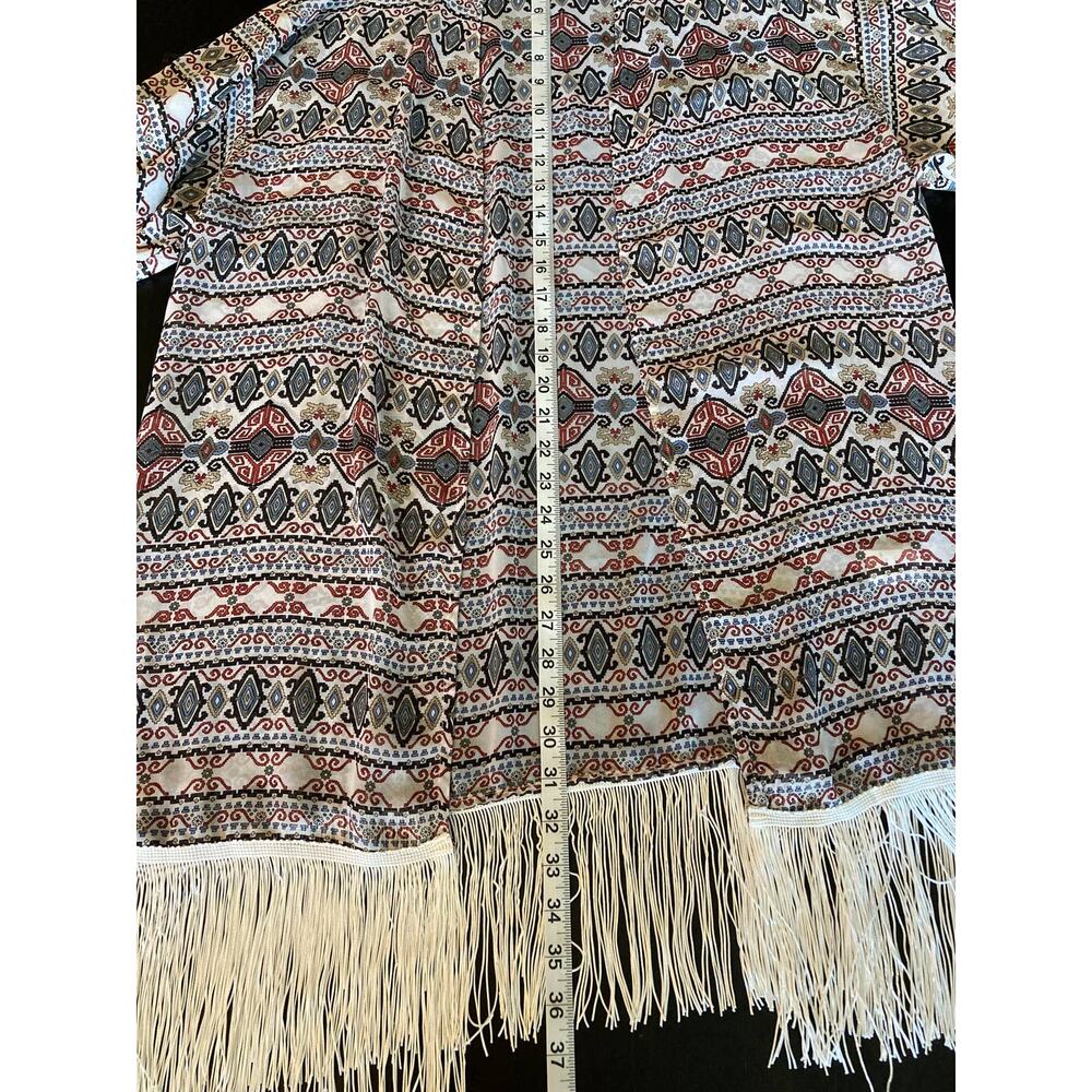 Black Rain Boho Fringe Open Front Kimono Geometric  Sz S (runs large) - Picture 9 of 10